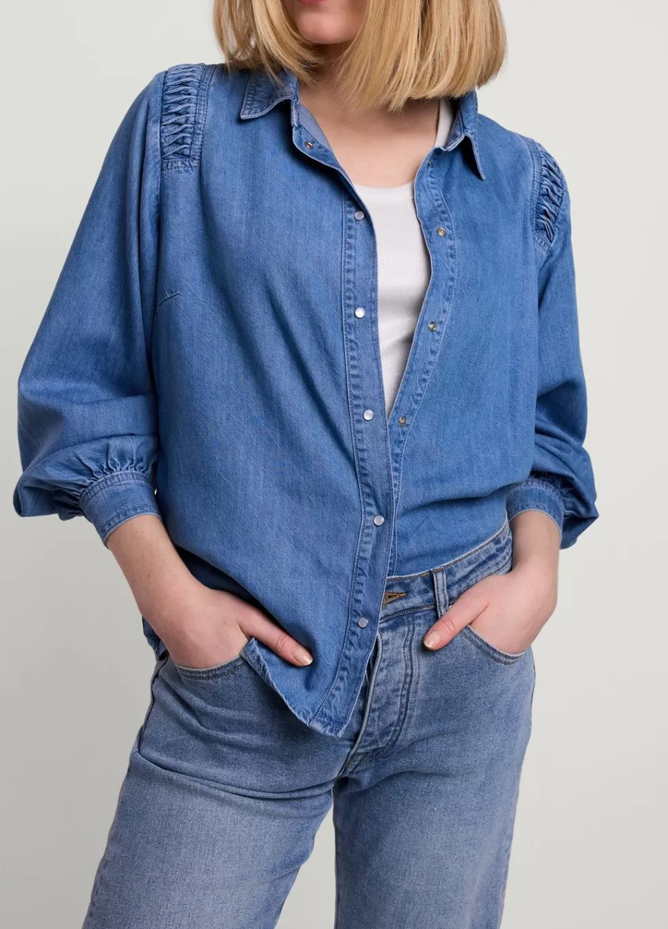 Summum Woman Denim Blouse Met Knoopjes | Vrouwen Blouses