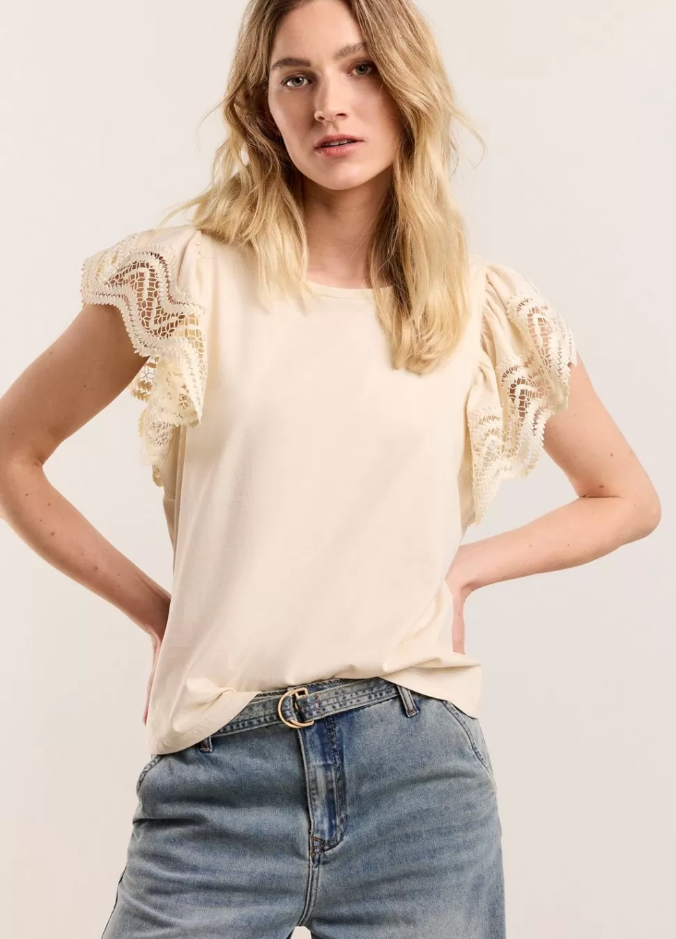 Summum Woman Jersey Top Met Kant | Vrouwen Tops & T-Shirts