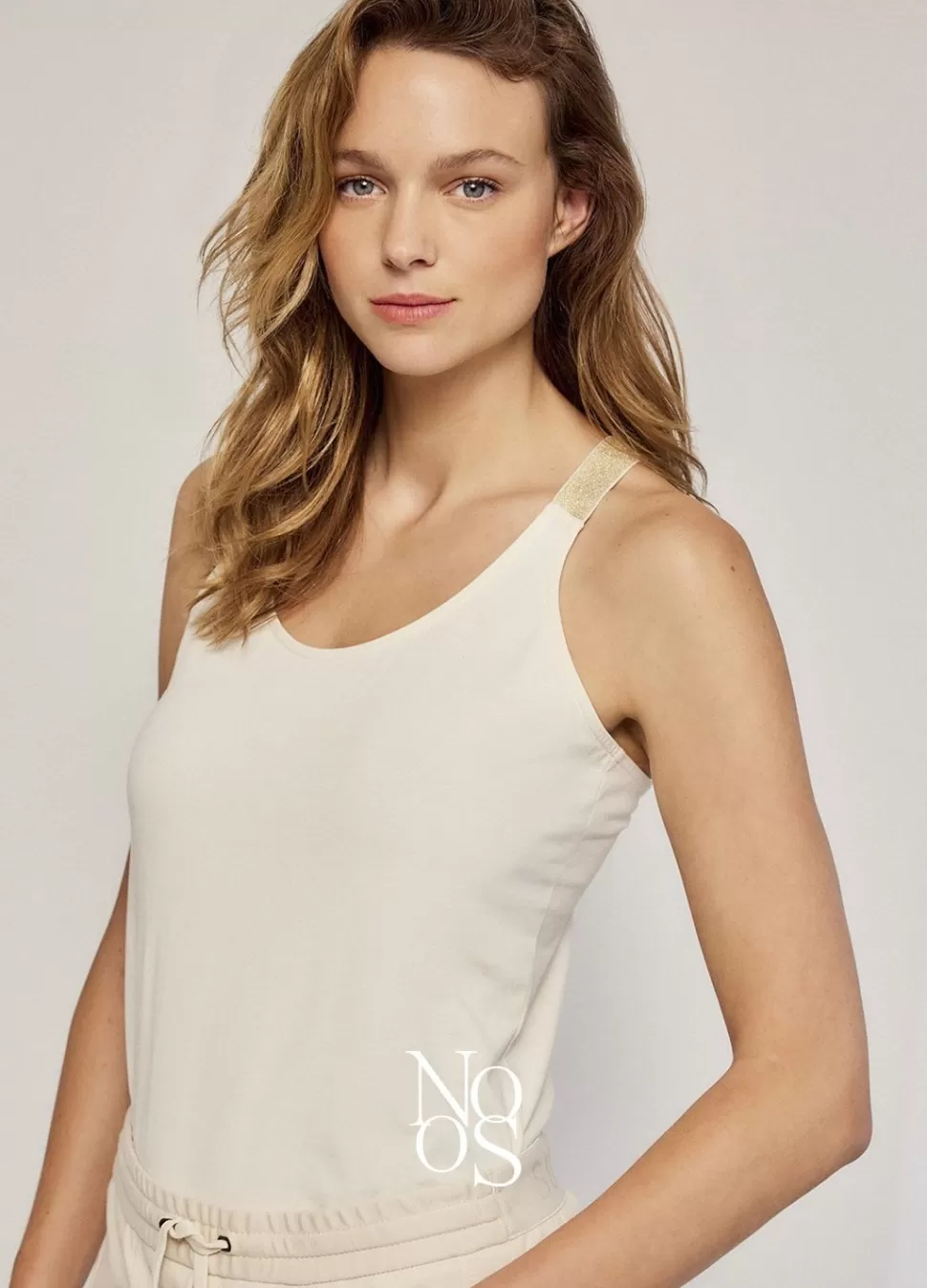 Summum Woman Luxury Basic Singlettop Met Gekruiste Schouderbanden | Vrouwen Tops & T-Shirts