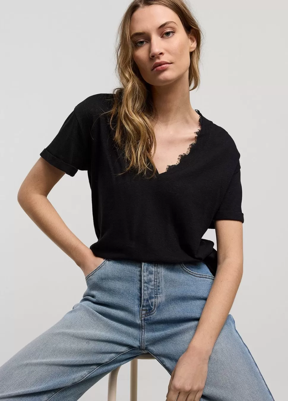Summum Woman V-Hals Top Met Kant | Vrouwen Tops & T-Shirts