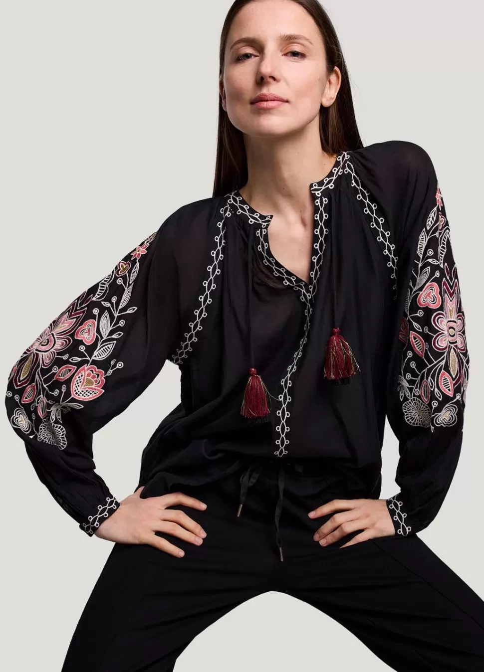 Summum Woman Voile Blouse Met Borduur | Vrouwen Blouses