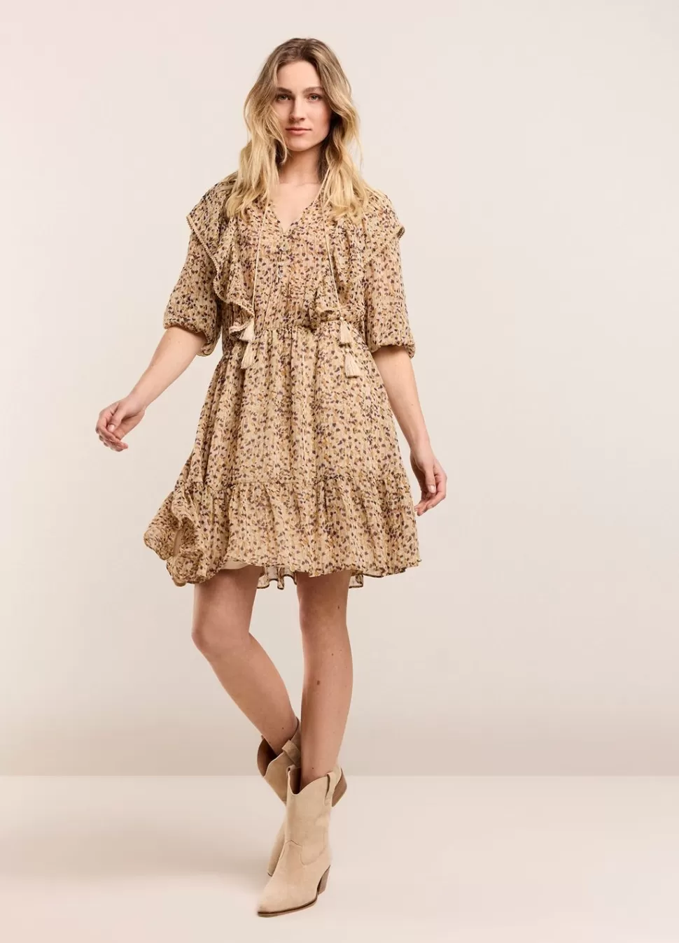 Summum Woman Voile Jurk Met Ruches | Vrouwen Jurken