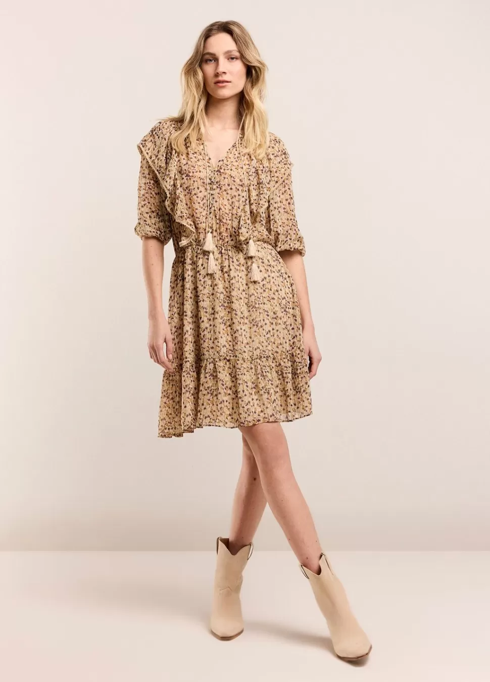 Summum Woman Voile Jurk Met Ruches | Vrouwen Jurken